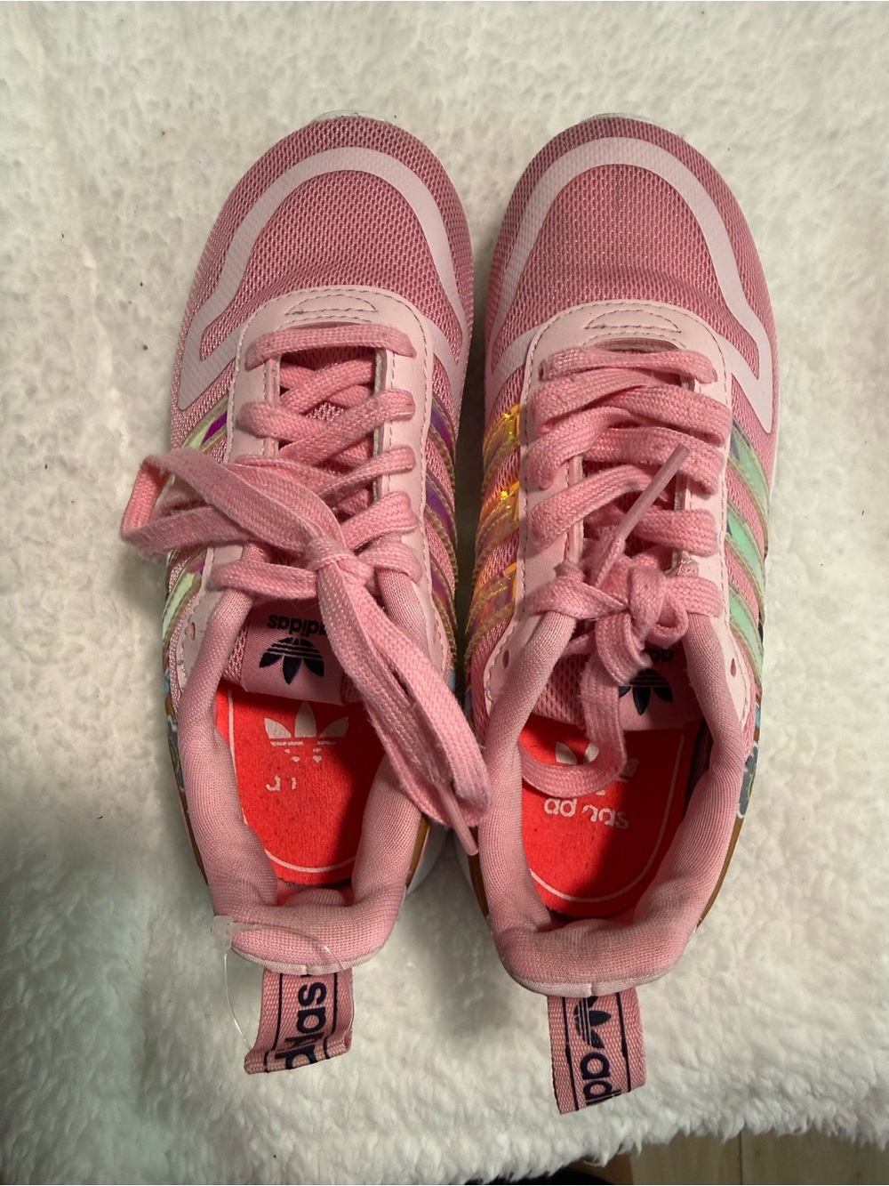 adidas Pink Girls' Sneakers with Iridescent Three-Stripes